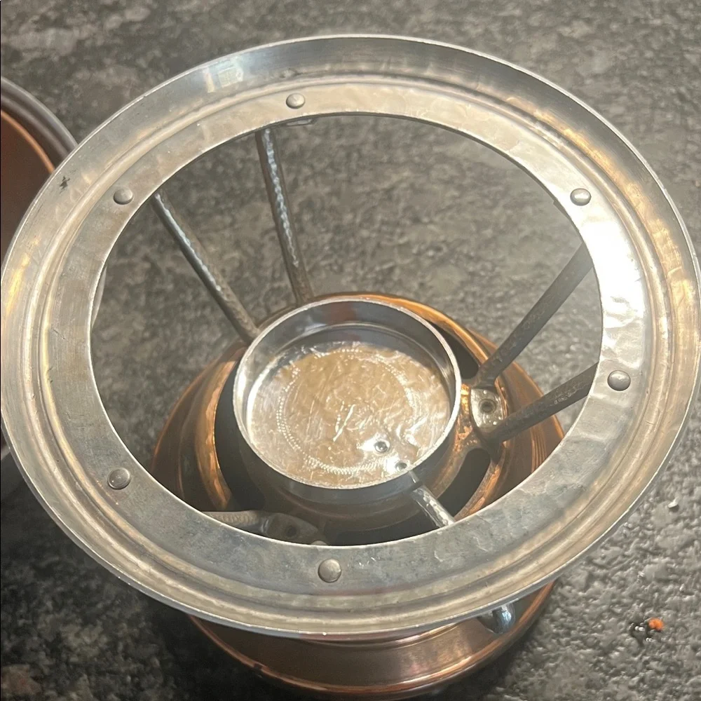 Vintage Copper and Silver Chafing Dish with Lid/ Fondue pot ..